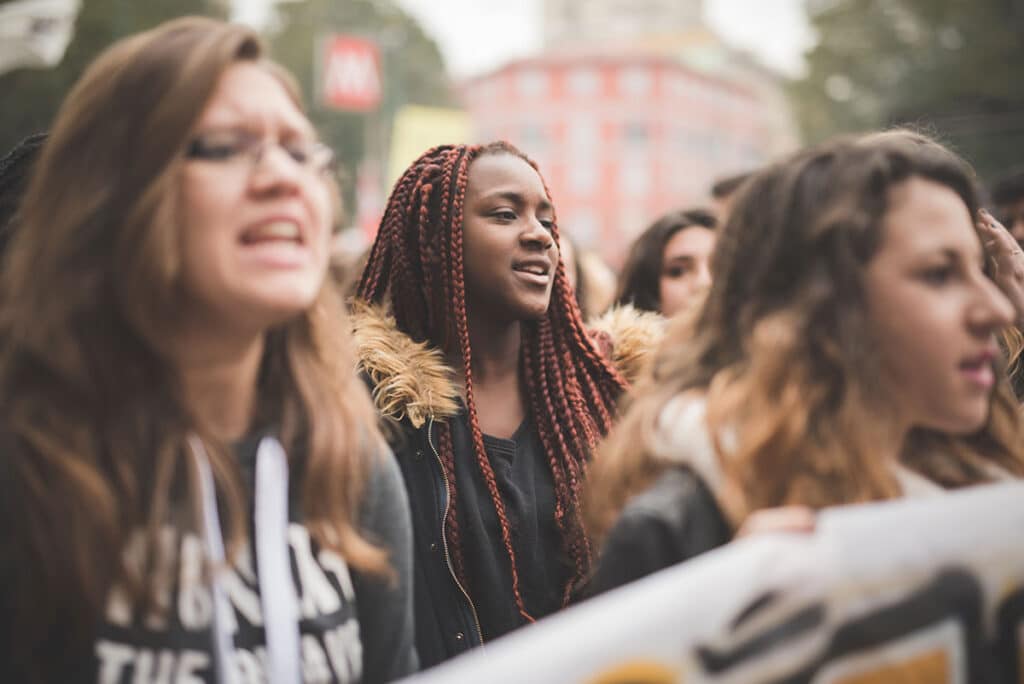 Woman in crowd