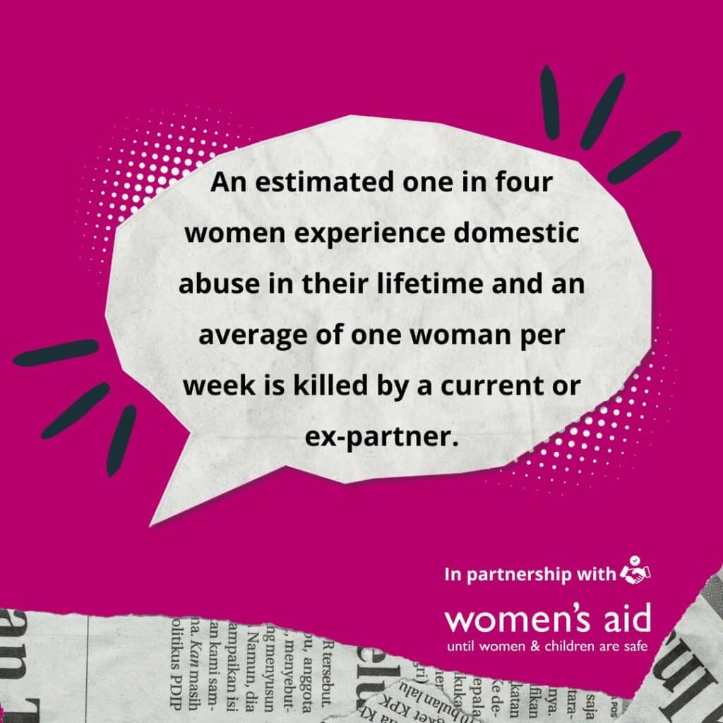 An estimated one in four women experience domestic abuse in their lifetime and an average of one woman per week is killed by a current or ex-partner.