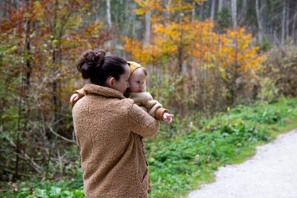 Woman holding toddler