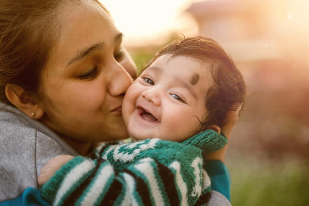 Woman holding baby