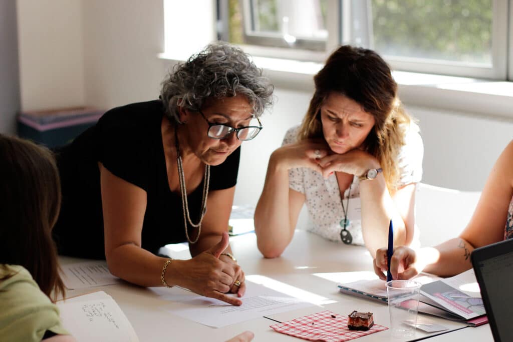 Women working around a table