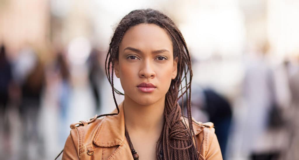 Woman face to camera portrait